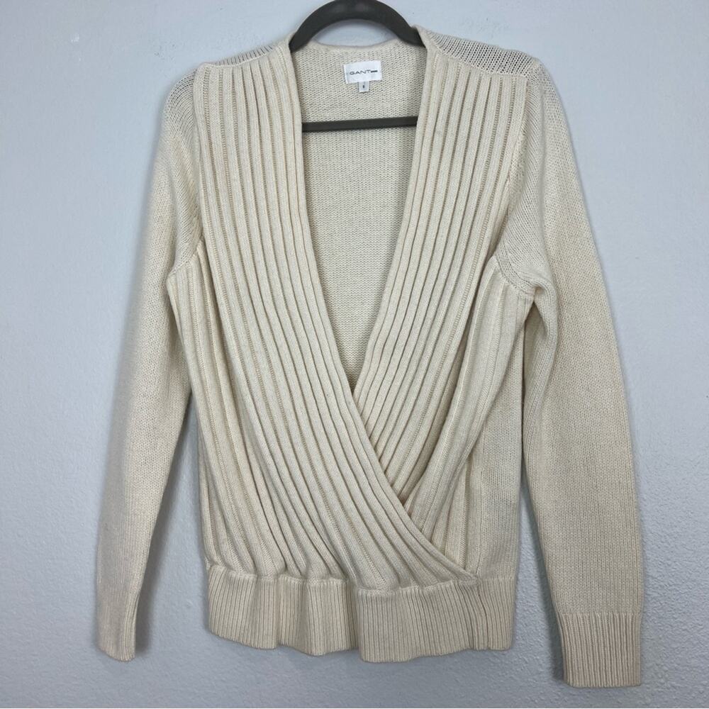 Gant Rugger | Quiet Luxury Cream Wrap Heritage Fisherman Sweater Wool Cashmere S